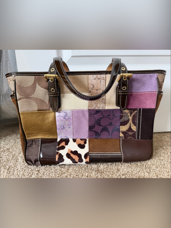 Coach Handbags - Y2K Coach Patchwork Shoulder Tote in Brown, Purple and Cream